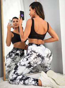 Yoga Trendy Tie Dye Wideband Waist Top-stitching Sports Leggings