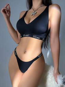 Bộ áo ngực & quần lót Nữ màu trơn Giản dị-Thoải mái - màu đen - Xem 3