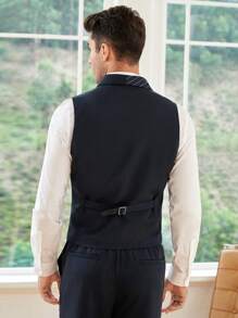 Manfinity NiteLyfe 男士1入組豎條紋雙排釦馬甲 - 藏蓝色 - 查看 6