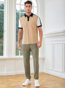 GENTILAND 男士素色腰部抽繩長褲 - 軍綠色 - 查看 4