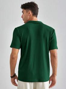 GENTILAND Áo thun có cổ Nam Gân đan màu trơn Giải trí - Màu xanh lá cây đậm - Xem 2