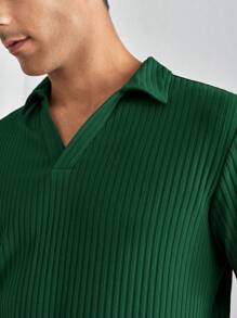 GENTILAND Áo thun có cổ Nam Gân đan màu trơn Giải trí - Màu xanh lá cây đậm - Xem 6