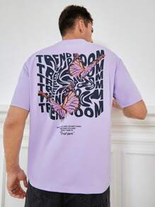 Manfinity RebelGame Men Butterfly & Slogan Graphic Tee - Lilac Purple - View 1