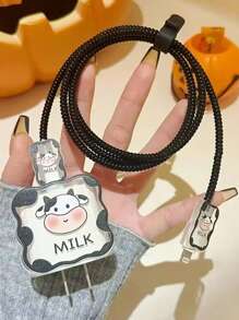5pcs Cartoon Cow Pattern Data Cable Protector & Charging Head Cover Charger Protector - Multicolor - View 4