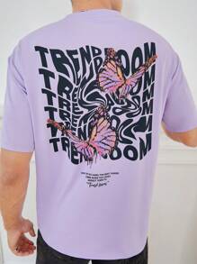 Manfinity RebelGame Men Butterfly & Slogan Graphic Tee - Lilac Purple - View 6