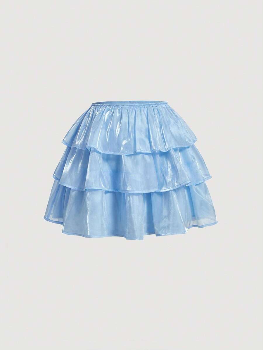 SHEIN MOD Layered Hem Mesh Skirt - Baby Blue - View 1