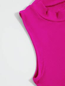 INAWLY 素色小高領背心上衣 - 玫紅色 - 查看 3