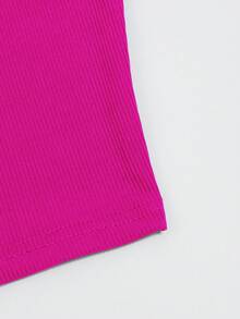 INAWLY 素色小高領背心上衣 - 玫紅色 - 查看 4