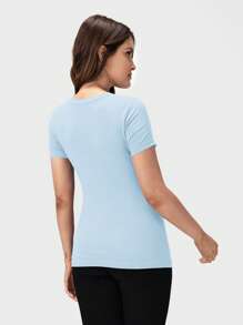 SHEIN 孕婦素色哺乳T恤 - 淺藍色 - 查看 2