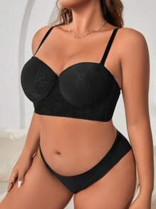 Sujetador con encaje floral con aro - Negro - Ver 4