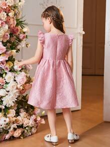 SHEIN Toddler Girls' Gorgeous jacquard Fabric Dress With Large Bowknot - Dusty Pink - View 2