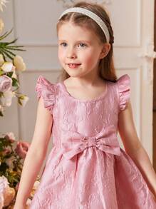 SHEIN Toddler Girls' Gorgeous jacquard Fabric Dress With Large Bowknot - Dusty Pink - View 4