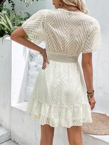 SHEIN VCAY 素色荷葉邊連衣裙 - 米色 - 查看 5