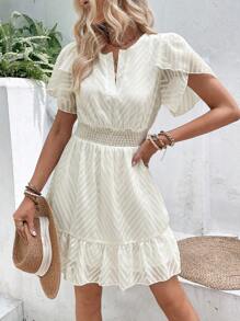 SHEIN VCAY 素色荷葉邊連衣裙 - 米色 - 查看 4