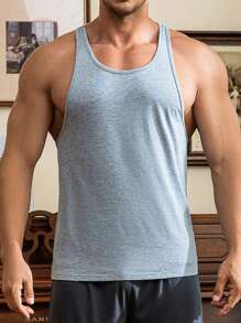 Hombres Top tank de dormir de espalda nadadora unicolor - Gris - Ver 1