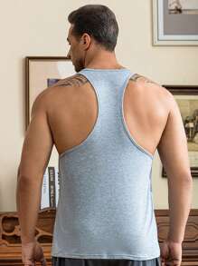 Hombres Top tank de dormir de espalda nadadora unicolor - Gris - Ver 2