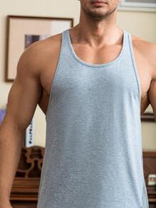 Hombres Top tank de dormir de espalda nadadora unicolor - Gris - Ver 4