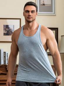 Hombres Top tank de dormir de espalda nadadora unicolor - Gris - Ver 6