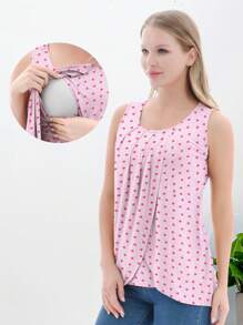 Maternity Heart Print Nursing Tank Top - Pink - View 1