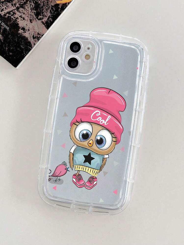 卡通貓頭鷹印花透明手機殼 - 無色 - 查看 2