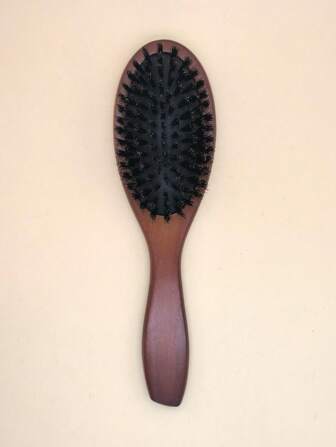 手持式垫发刷，1 件天然野猪按摩梳防静电头发头皮桨刷山毛榉木手柄
