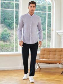 Manfinity NiteLyfe Hombres Pantalones unicolor de cintura con cordón - Azul Marino - Ver 6