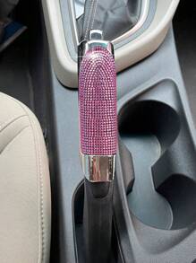 1pc Rhinestone Decor Car Handbrake Cover,Car Women Accessories,Purple Car Accesaories - Pink - View 2