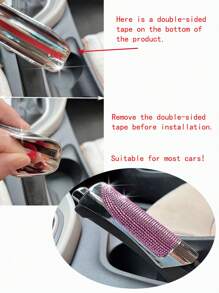 1pc Rhinestone Decor Car Handbrake Cover,Car Women Accessories,Purple Car Accesaories - Pink - View 4