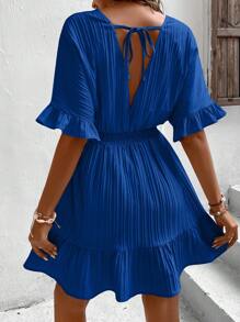 SHEIN LUNE Vestido de manga con volante bajo con fruncido