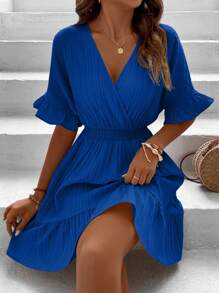 SHEIN LUNE Vestido de manga con volante bajo con fruncido