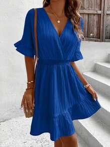 SHEIN LUNE Vestido de manga con volante bajo con fruncido