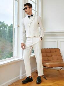 Manfinity NiteLyfe Nam Bông Nút phía trước Áo vest Blazer & Quần tây Không có áo sơ mi - trắng - Xem 3