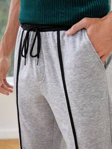 Manfinity NiteLyfe Men Contrast Piping Drawstring Waist Joggers - Light Grey - View 5