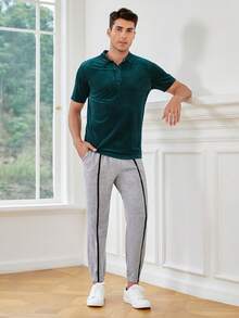 Manfinity NiteLyfe Men Contrast Piping Drawstring Waist Joggers - Light Grey - View 6