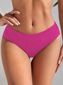素色開衩側泳衣下裝 - 玫紅色 - 查看 2