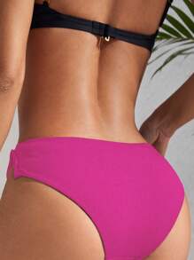 素色開衩側泳衣下裝 - 玫紅色 - 查看 4