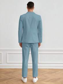 Manfinity VCAY Men Cotton Solid Single Button Blazer & Pants Set Without Tee - Dusty Blue - View 3