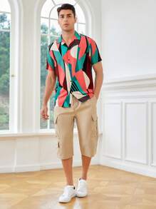 Manfinity VCAY Men Flap Pocket Side Drawstring Waist Cargo Trousers - Khaki - View 3