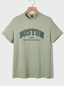 Manfinity RebelGame Men Letter Graphic Tee - Army Green - View 1