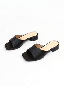 Women Single Band Chunky Heeled Sandals, Elegant Outdoor Mule Heeled Sandals - Black - View 2