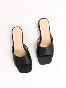 Women Single Band Chunky Heeled Sandals, Elegant Outdoor Mule Heeled Sandals - Black - View 7
