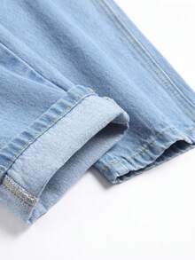 Men Letter Embroidery Ripped Frayed Bleach Wash Jeans - Light Wash - View 7