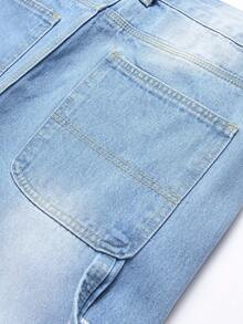 Men Letter Embroidery Ripped Frayed Bleach Wash Jeans - Light Wash - View 8