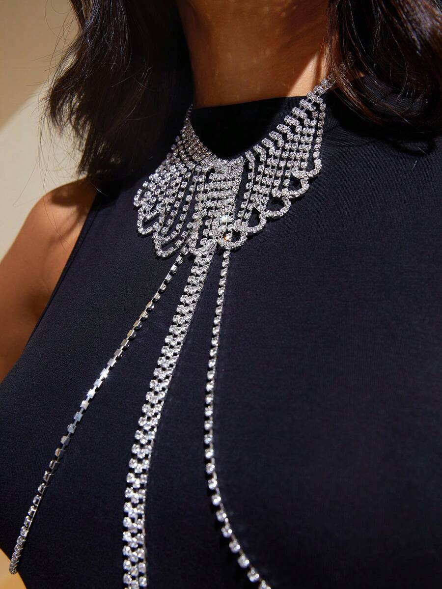 SHEIN SXY 水鑽鏈條鏈接內衣配件 - 銀色 - 查看 1