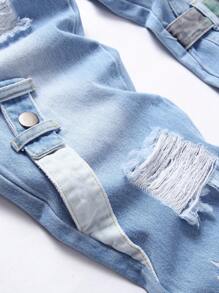 Nam Đồ họa Chữ cái Rách Frayed Chi tiết được vá Quần jean - Rửa nhẹ - Xem 4