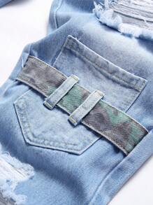 Nam Đồ họa Chữ cái Rách Frayed Chi tiết được vá Quần jean - Rửa nhẹ - Xem 6
