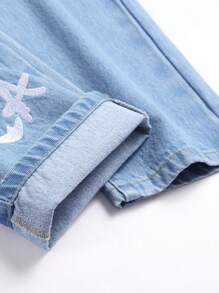 Nam Đồ họa Chữ cái Rách Frayed Chi tiết được vá Quần jean - Rửa nhẹ - Xem 7