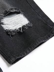 Men Cotton Ripped Frayed Denim Shorts - Black - View 4