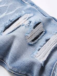 Quần short denim rách rưới cho nam - Rửa nhẹ - Xem 4