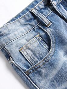 Quần short denim rách rưới cho nam - Rửa nhẹ - Xem 5